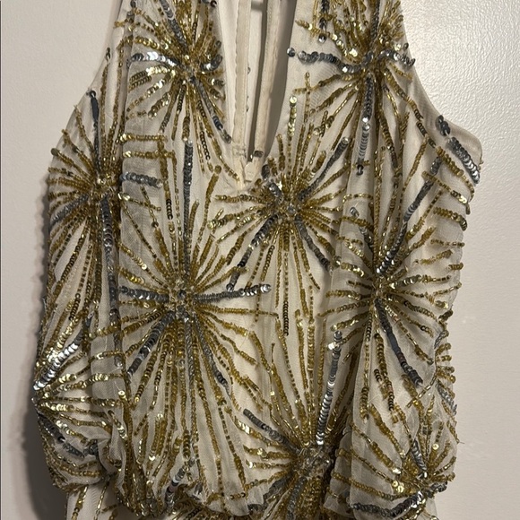 Aidan Mattox Stunning Gold Sequin Starburst Cocktail Dress Size 6 - Picture 3 of 8